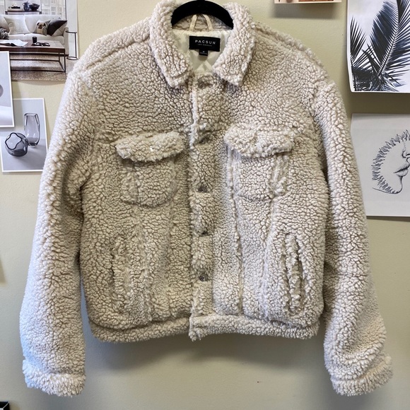 PacSun Cream Sherpa Jacket | Size M - Picture 2 of 8